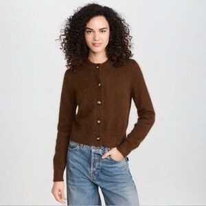 RHODE Amal Cardigan Dark Brown Angora Button Front Cozy Knit Sweater